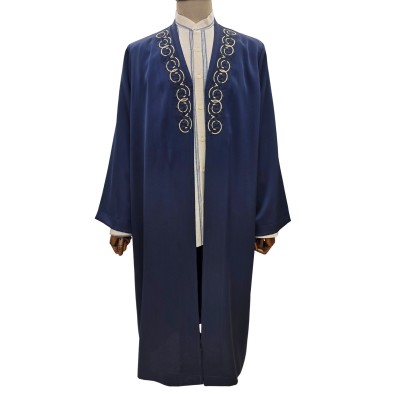 Buhara Yaka Kumaş Nakışlı Cübbe - Lacivert